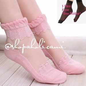 🛍$18 SALE🛍 Elegant Pink Lace & Sheer Chic Socks 🪷 Peep below 👇 NEW n Pkg